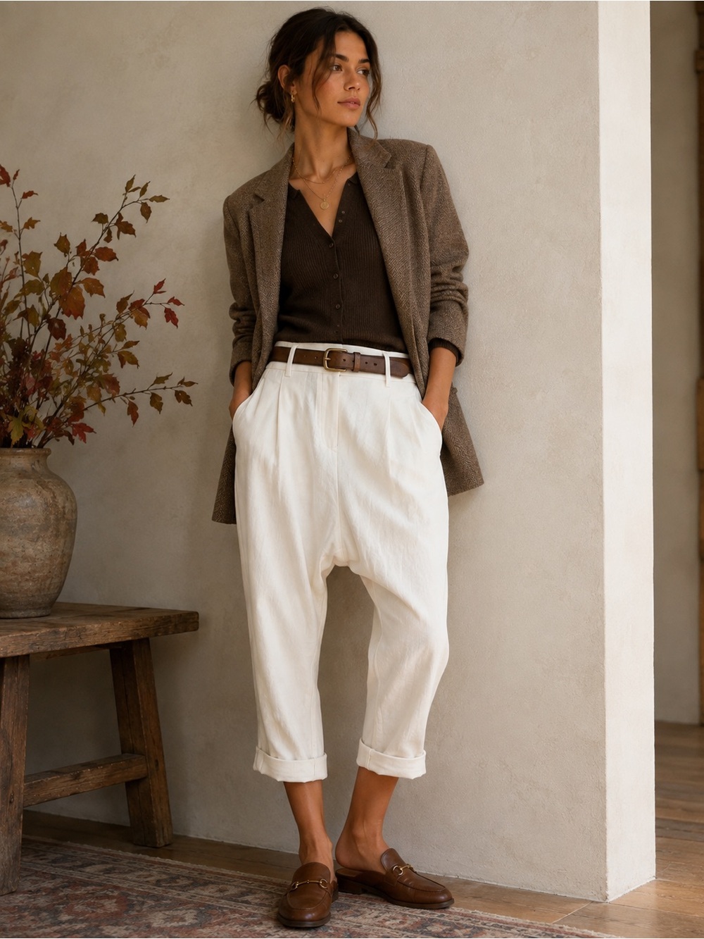 BCBGMAXAZRIA Runway Ivory Linen Drop Crotch Pants Size 6
